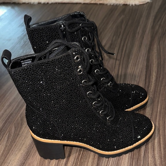 INC International Concepts Shoes - INC International Concepts Black Sparkle Lace-Up Boots
